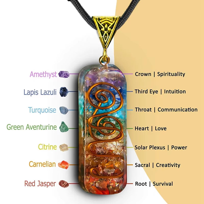 Retro Reiki Healing Crystal Pendant 7 Chakra Stone Necklace