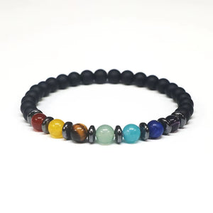 6MM Yoga 7 Chakra Bracelet for Men & Women, Hematite & Evil Eye