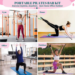 Portable Fitness Yoga Pilates Bar Kit with Resistance Bands