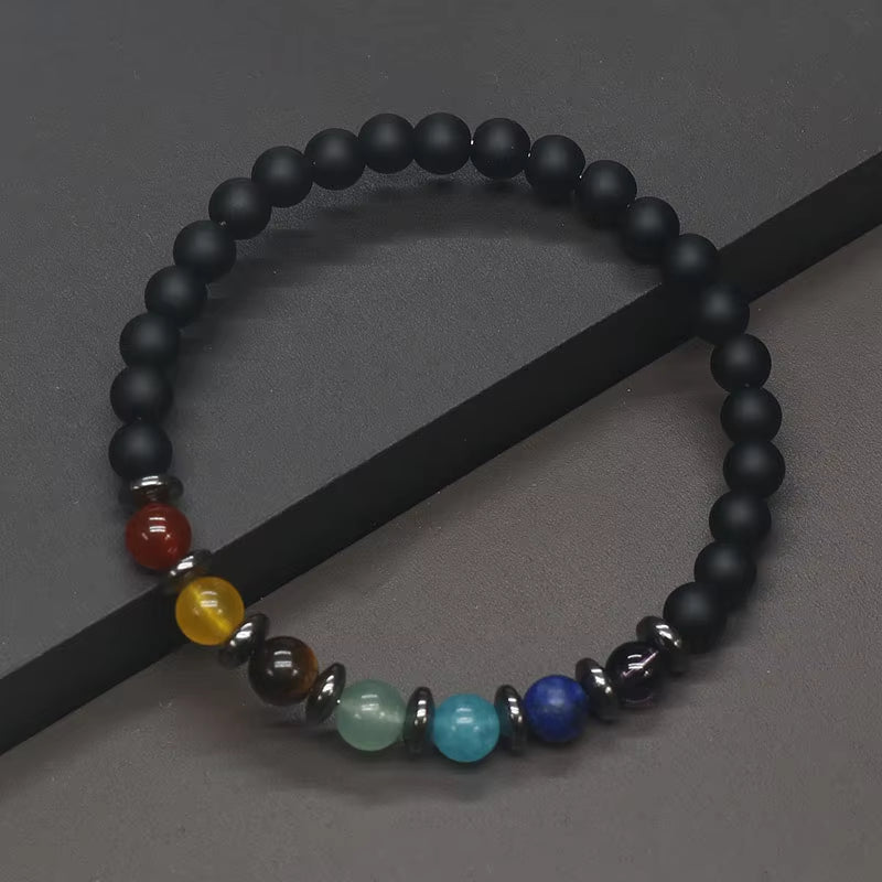 6MM Yoga 7 Chakra Bracelet for Men & Women, Hematite & Evil Eye