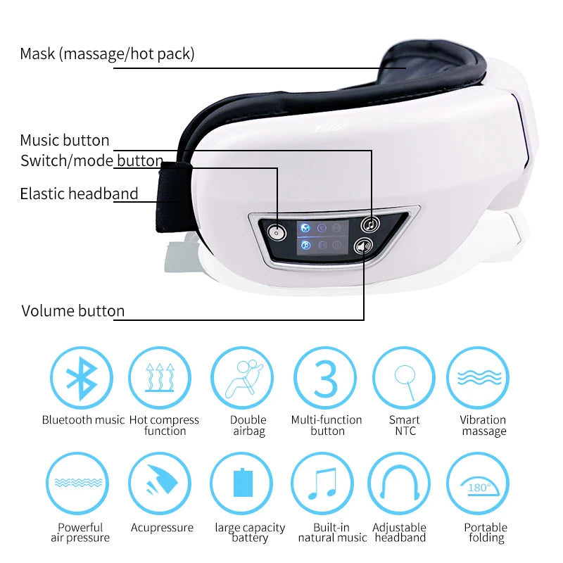 Foldable Eye Massager with Vibration, Airbag, Heat, Bluetooth Music