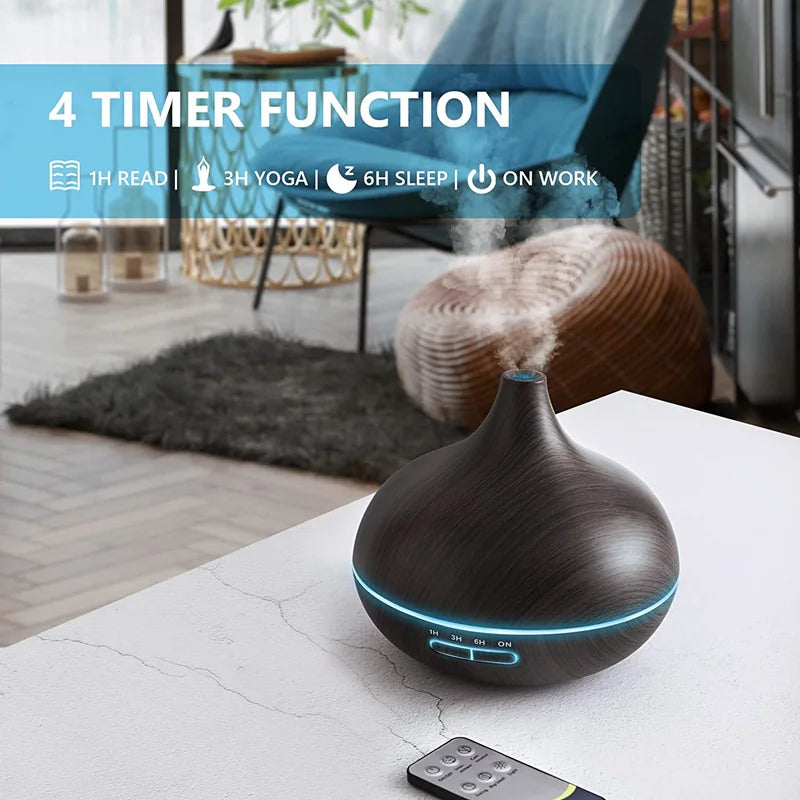 550ml Wood USB Aroma Diffuser, 7 LED Lights & Remote, Humidifier