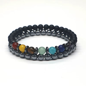 6MM Yoga 7 Chakra Bracelet for Men & Women, Hematite & Evil Eye