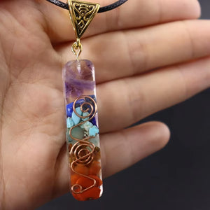 Retro Reiki Healing Crystal Pendant 7 Chakra Stone Necklace