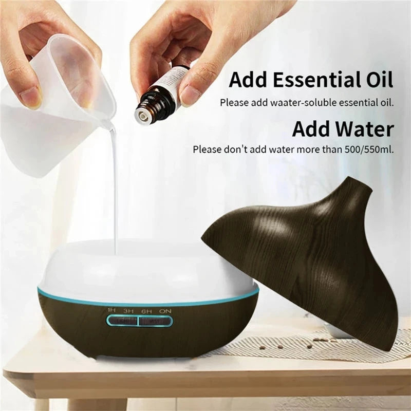 550ml Wood USB Aroma Diffuser, 7 LED Lights & Remote, Humidifier